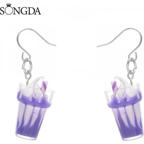 South Korea Funny Simulation 3D Ice Cream Drop Earrings for Women Girls Cute Pink Milk Tea Cup Acrylic Earrings Kids Jewelry