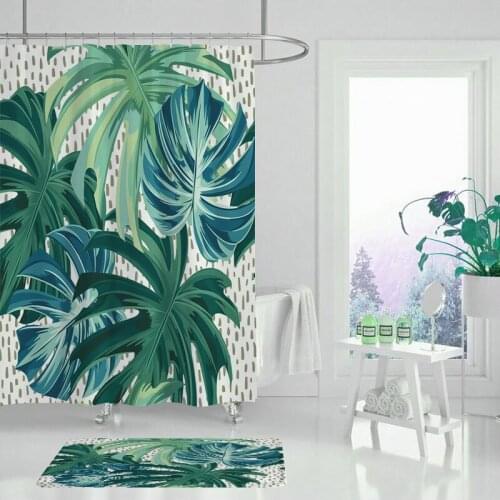 Green Tropical Plants Shower Curtain Bath Curtain Waterproof Polyester Shower Curtains for Bathroom Shower Room Home Decor