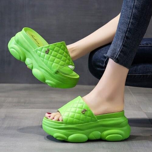 Summer new ladies slippers fashion simple metal decoration open toe inner increase slope heel casual shoes comfortable