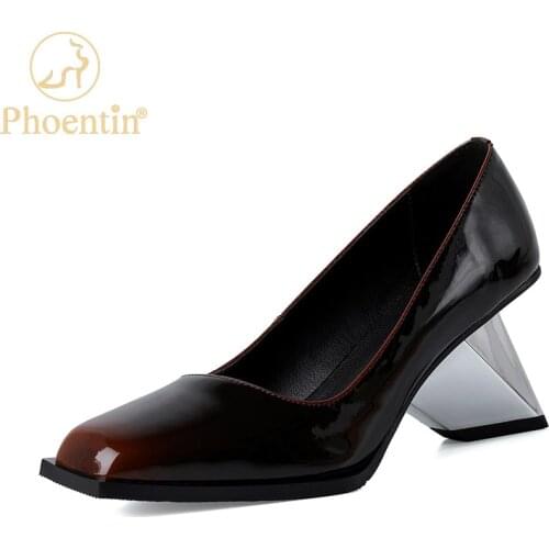 Phoentin Square Toe Woman Shallow Mouth stange high Heel Pumps ladies Party Wedding Pumps elegant Genuine Leather Shoes FT1659