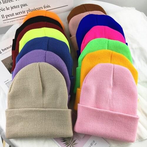 2021 New Women Beanie Hat Warm Autumn Winter Knitted Cap Female Girls Streetwear Casual Soft Beanie Solid Color Bonnet Hats