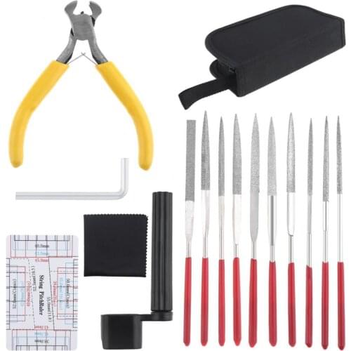 15pcs Guitar Repairing Maintenance Cleaning Tools Kit Include String Pitch Ruler Cutter Files Groove Polishing Set with Bag