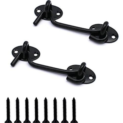 2pcs Window Hook Latches Door Metal With Screws Stainless Steel Black Door Gate Window Closet Shed