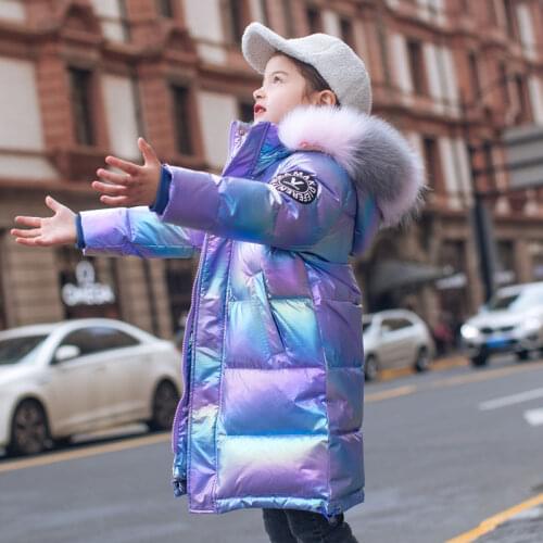 2021 Waterproof Pink Duck Down Shiny Jacket For Girls Hooded Warm Children Girl Winter Coat Kids Teenage Cotton Parka Outerwear