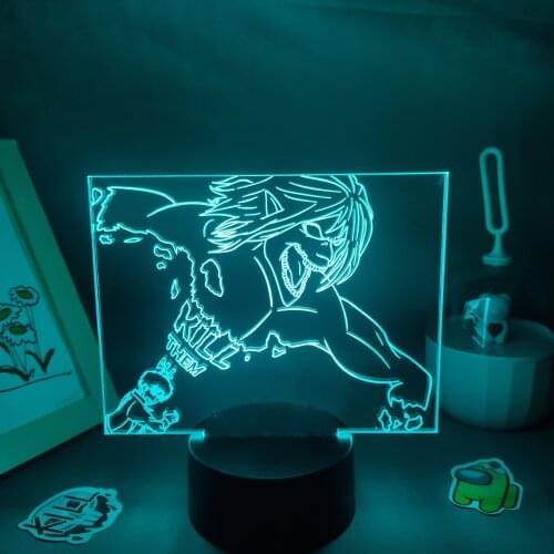 3D Lamp Manga Attack on Titan Anime Figures Eren Jaeger Yeager Giant Led RGB Neon Night Lights Birthday Gift Bedroom Table Decor