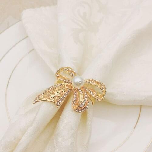 6pcs/lot Bowknot pearl napkin buckle metal napkin ring tabletop decoration napkin ring towel buckle