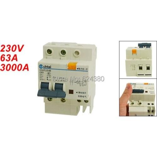 AC 230V 63A 2P 2 Two Double Poles Household Miniature Earth Leakage Circuit Breaker DZ47LE-63