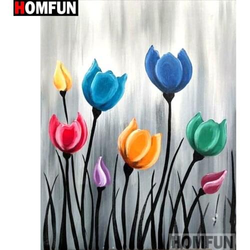 HOMFUN Full Drill Diamond Painting "Colored flower" DIY Picture Of Rhinestone 5D Diamond Embroidery Cross Stitch Decor A14046