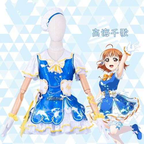 Anime LoveLive!Sunshine!! Takami Chika Aqours PS4 SIF Arcade Lolita Dress Dancing Clothes Cosplay Costume Halloween Outfit