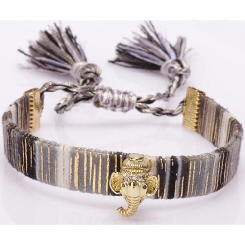 5 pcs/lot gold India Ganesha God head charm ethnic boho bohemia soft cotton silk tassel tail wristband adjustable bracelet woman