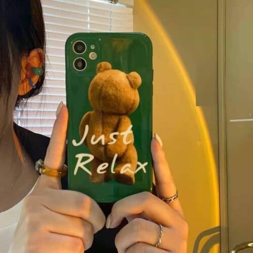 INS Teddy Bear Cartoon Boy Phone Case For iPhone 11 12 Pro MAX 7 8 Plus XR X XS SE 2020 Trend Creative Luxury protection Cover