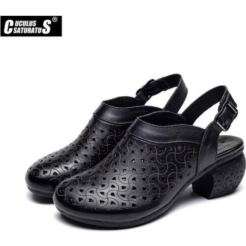 Cuculus genuine leather Women Sandals Shoes Slippers 2020 Summer Style Wedges Pumps High Heels Slip On Bling handmade Shoes