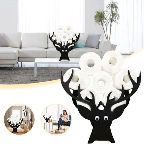 Roll Paper Holder Elk Head Shape Black Metal Bracket Kitchen Bathroom Toilet Tissue Storage Racks Shelf Organizer Freestanding