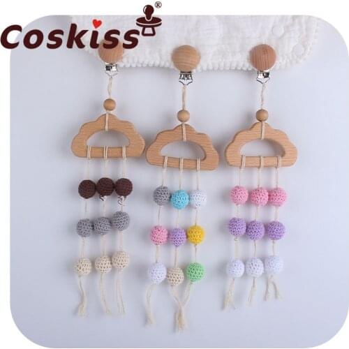 Coskiss Baby Teether Beech Wood Cloud Bed Bell Crochet Beads Dummy Pacifier Clip DIY Teether Bed Bell For Kids Products TOY