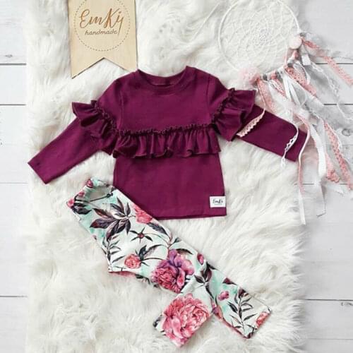 US Toddler Baby Girls Bodysuit Top Floral Pants Winter Spring Outfit Clothes Set