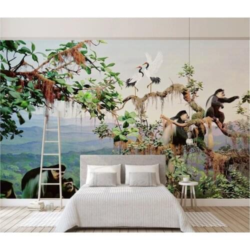 XUE SU Custom photo wallpaper mural Nordic modern minimalist hand-painted landscape scenery plant monkey background wall