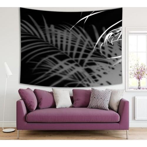 Tapestry Shadows of Palm Leaves on Wall Tropical Plants Trees Silhouette Night View Printed Black White