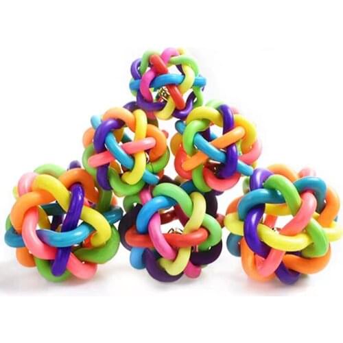 Colorful Ball With Bell Ringing Pet Dog Cat Toy Rubber Chew Toy Rainbow Ball Teddy Bichon Puppy Training Funny Dogs Supplies