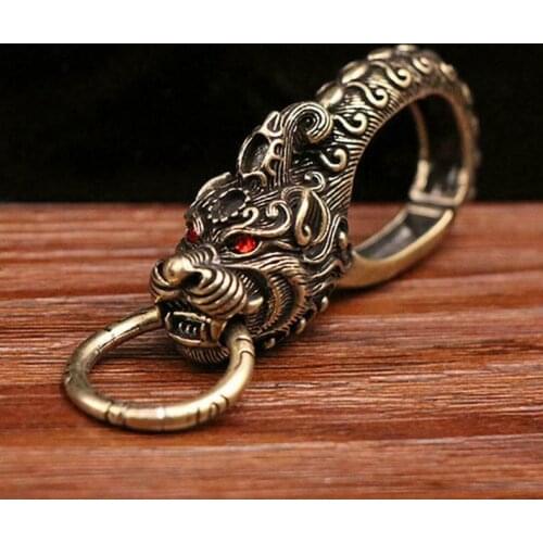 Brass Wolf Head Holder Keychains Keyrings Vintage Wolf Key Chain Snap Hook Clip