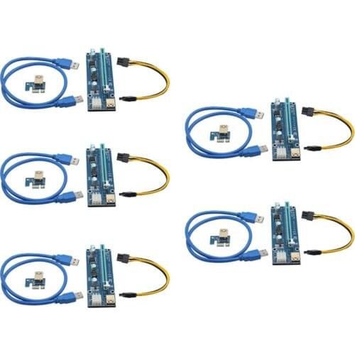 HOT-5 Pcs Ver 006C Pci-E Power Adapter with 1X to 16X Extension Cable Pci-E 6Pin to Sata Extender for Mining