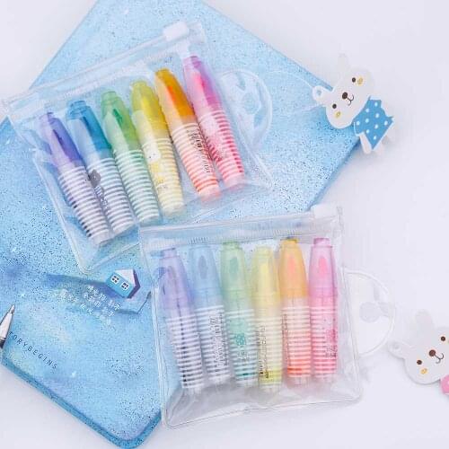 6 Pcs / set Rotuladores Highlighter New Animal Comics Pen Highlight Fluorescent Markers Card Station Gift Pen