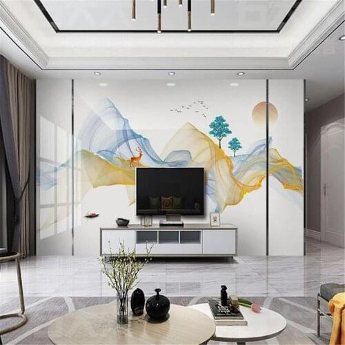 Milofi Chinese ink abstract lines landscape artistic conception smoke elk background large wall paper mural