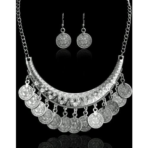 Fashion Boho Ethnic Vintage Carved Flower Coin Tassel Choker Necklace Statement Necklaces & Pendants Fine Jewelry