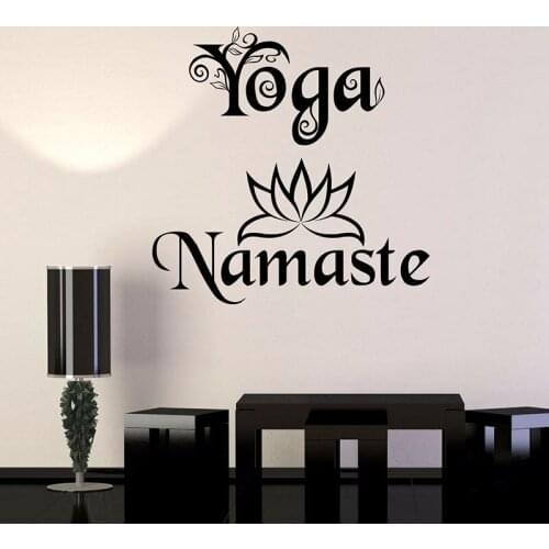 Namaste Wall Decal Lotus Hinduism Hindu Door Window Vinyl Stickers Yoga Studio Meditation Room Interior Decor Word Mural E591