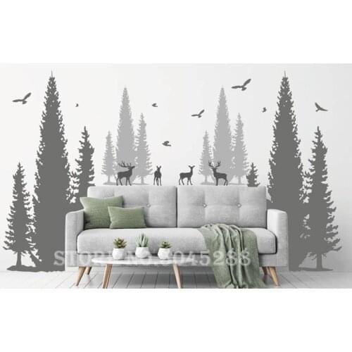Woodland Animals Wall Decal Nursery Pine Tree Wall Art Fox Bear Deer Forest Custom Wall Sticker for Baby Room Removable Z344