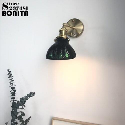 Brass glass wall light bedside shower room mirror headlight Copper green glass Water wave sconces lamps Retro art wall lighting