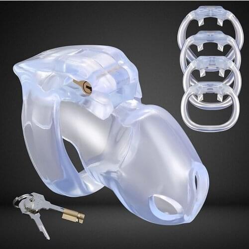 Small HT-V4 Male Chastity Device Penis Lock Chastity Belt with 4 Cuff Penis Rings Sex Game Cock Cage For Restraints Erection