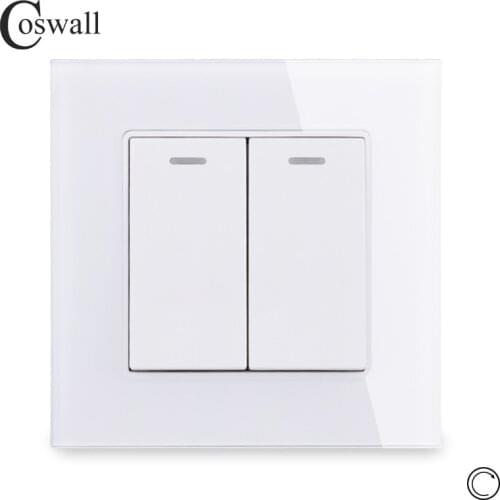 Coswall Crystal Glass Panel 2 Gang 1 Way Reset Switch Pulse Switch Momentary Contact Switch Push Button Wall Light Switch 16A