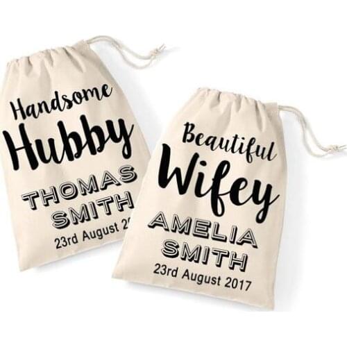 Personalized hubby and wifey wedding Bachelorette Hangover Kit favor keepsake gift Bags bridal shower party Candy pouches