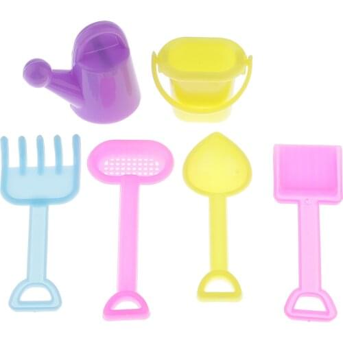 6 Pieces Plastic Garden Tools Watering Can for 1/6 Barbi Doll House Decor Accs Classic Furniture Toys Kids Xmas Birthday Gift