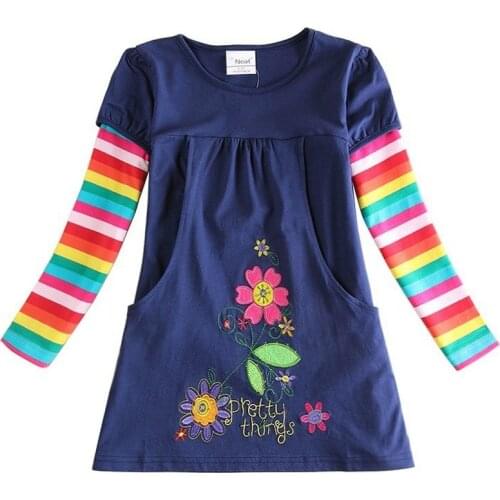 Girls Long Sleeve Dress Cotton Embroidered Dress Autumn New 2~8 Years Old Child Dressed for Girls Dress Long Sleeve
