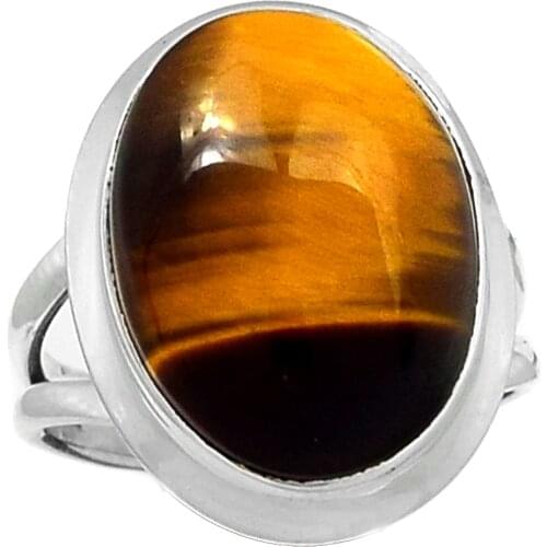 Genuine Tiger eye Ring 100% 925 Sterling Silver , Size: 7.5, AR1707