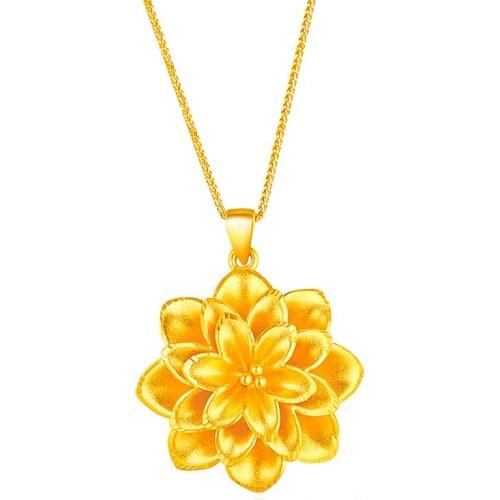 24K Yellow Gold Pendant 999 3D Yellow Gold Big Flower Pendant P6220