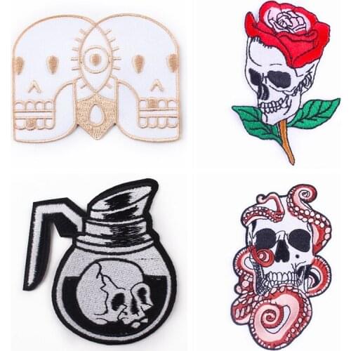 Pulaqi Punk patch embroidery patch clothing striped badge ghost skull patch jacket iron patch clothes accessories