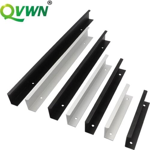 QVWN Black Silver Hidden Cabinet Handles Zinc Alloy Kitchen Cupboard Pulls Drawer Knobs Bedroom Door Furniture Handle Hardware