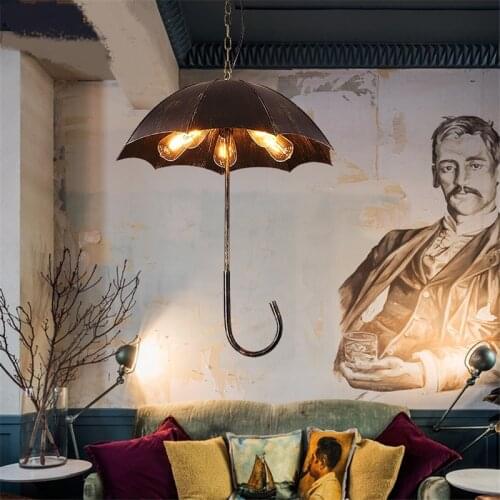 Retro industrial pendant light personality creative bar restaurant lights cafe bar old wrought iron umbrella lamp Edison bulb GY