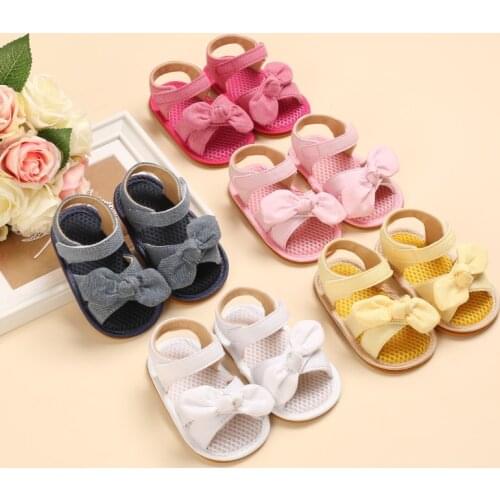 Summer Baby Shoes Cotton Bowknot Sandals Garden Shoes Princess Shoes 0-18 Months Rubber Soles Non-Slip Newborn Toddler Shoes