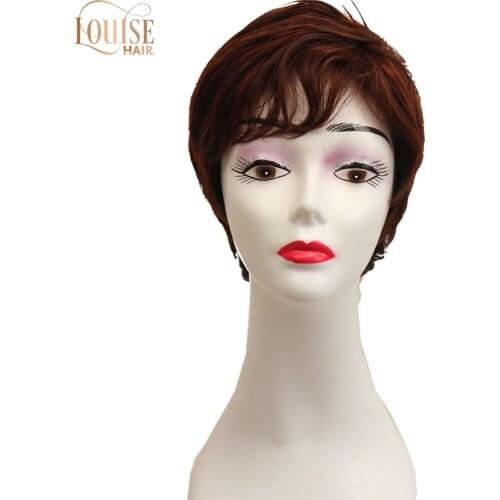 Short Wigs With Bangs Haircut Puffy Straight Natural Red Wine Brown Synthetic Hair Wigs for Women