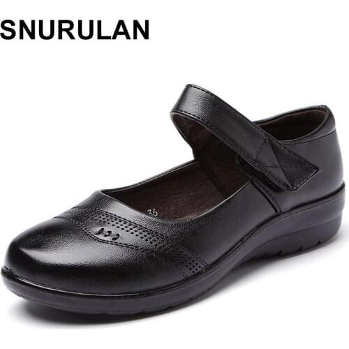 SNURULAN New Spring Autumn Fashion Woman Leather Soft Casual Flat Shoes Mother Comfortable casual shoes Women Driving shoesE198