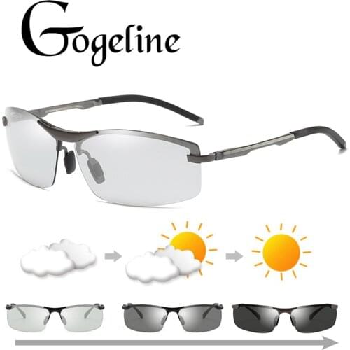 Gogeline Photochromic Sunglasses Men Polarized Chameleon Discoloration Sun glasses for male fashion rimless square sunglasses