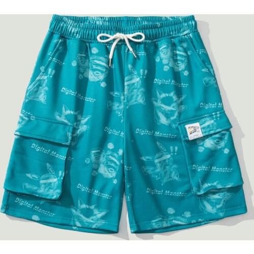 Streetwear Casual Running Shorts Men Fashion Cartoon Anime Pattern Printed Drawstring Pants Male Straight Oversize Shorts Summer