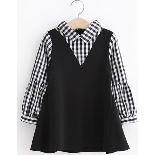 2019 spring children girls long sleeve Dress Kids fashion patchwork fake 2 pieces plaid Dress Girls 2-7 years