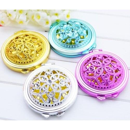 Vintage Hand Mirrors Pocket Mirror Mini Compact Mirrors Girl Double-Side Folded Hollow Out Makeup Mirror