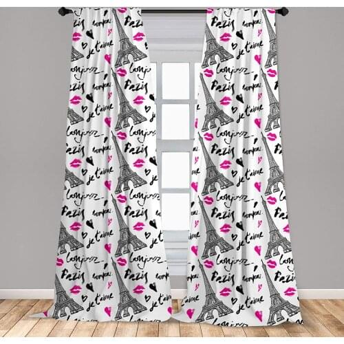 Paris Curtain for Kids Rooms Eiffel Tower Lipstick Kiss Heart Shape Words Love Touristic Architecture Window Drapes