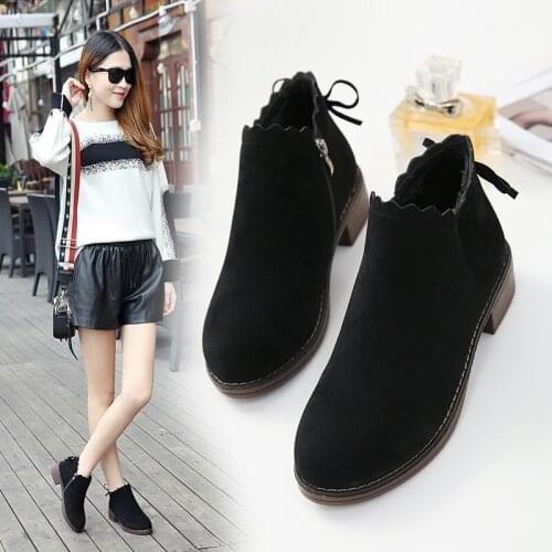 Autumn Winter Boots Women 2021 PU Round Toe Mid-heel Plus Velvet Fashion Thick-heeled Ladies Boots Bota Feminina