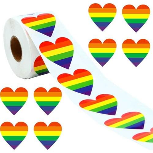 100/500 Piece Gay Pride Stickers Love Pride Rainbow Stickers Love Heart Baking Sticker 1Inch Love Rainbow Heart Shaped Tape